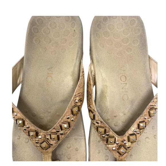 Vionic Floriana Sz 8 Cork Embellished Beaded Thong Flip Flops Comfort Sandals - Picture 4 of 7